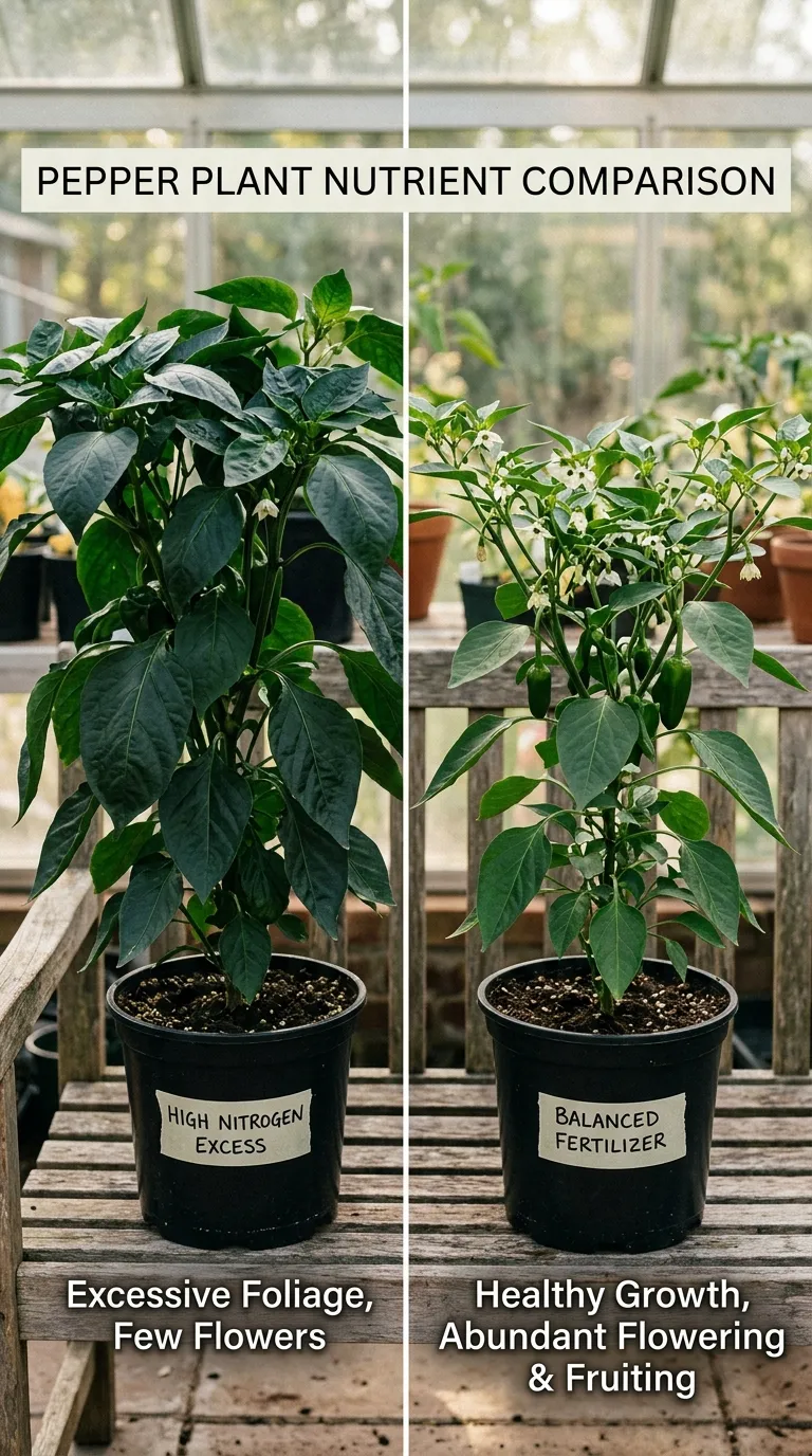 Organic granular fertilizer and compost beside pepper plants