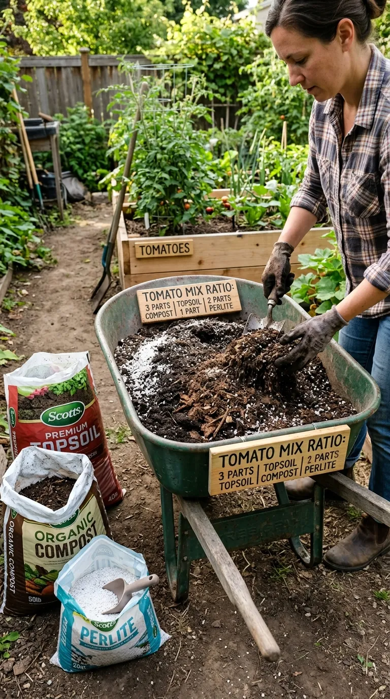 Raised bed filled with perfect tomato soil mix before planting seedlings