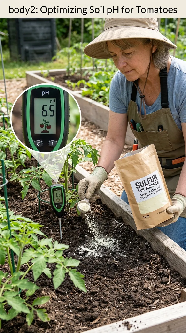 Soil pH test and texture check for tomatoes showing 6.5 reading