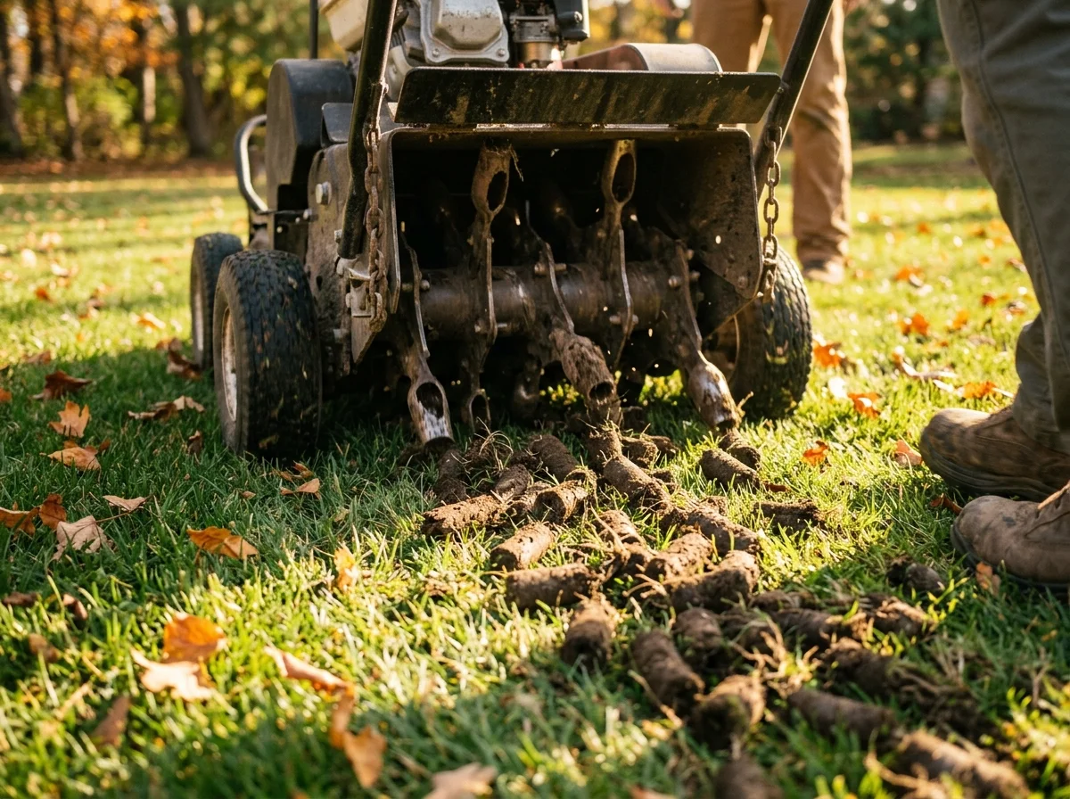 Core aeration removes plugs of soil to relieve compaction
