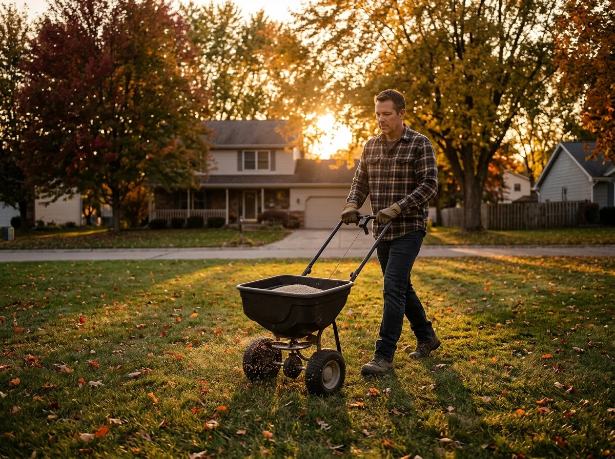 Applying fall fertilizer with a broadcast spreader