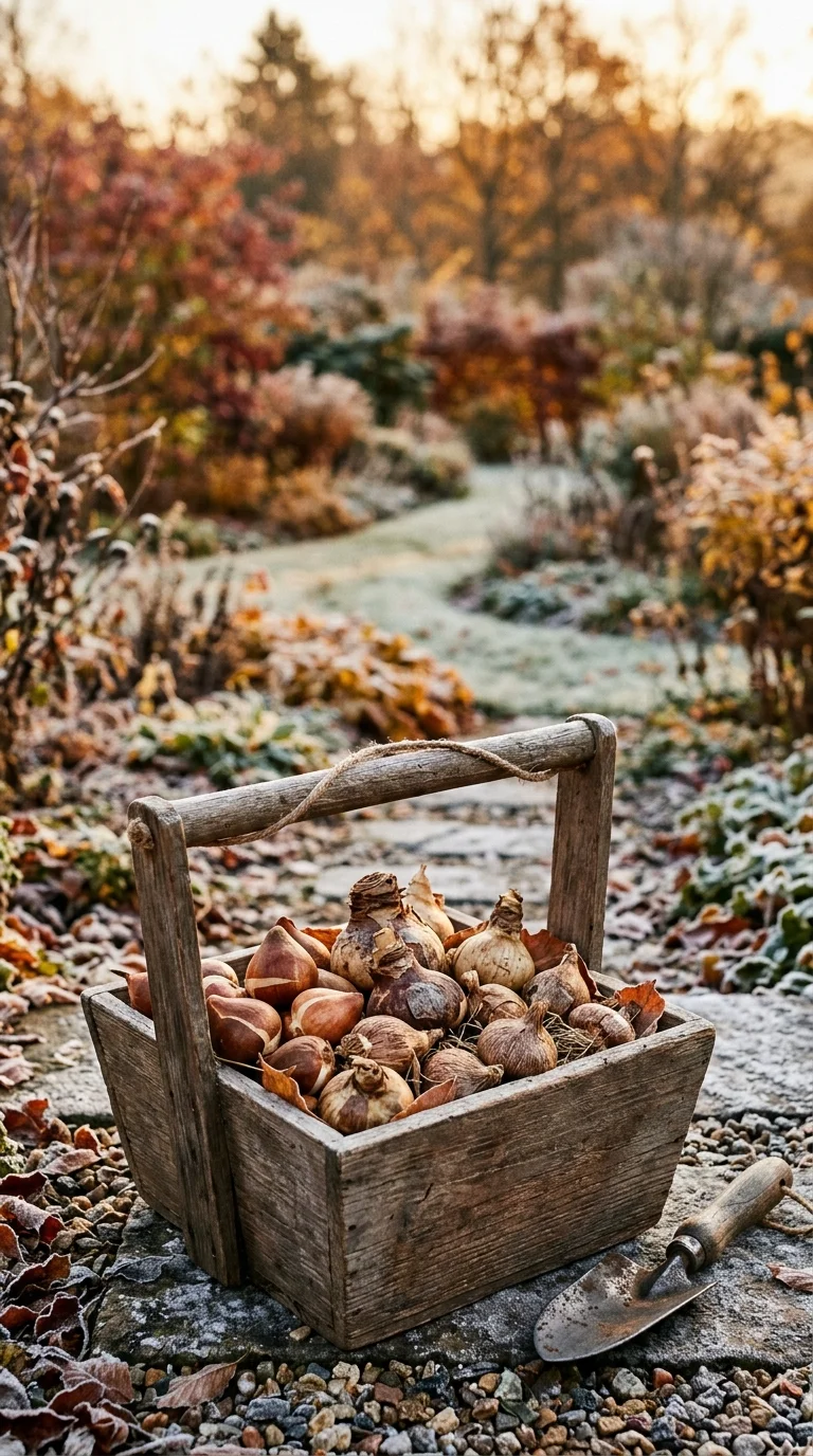 A helpful step-by-step care and watering illustration for “fall planted flower bulbs”