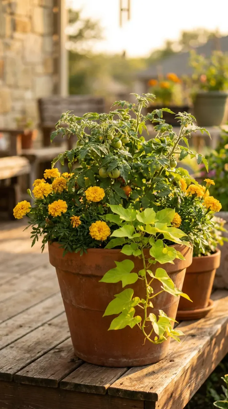 Organic pest protection, companion planting, or outdoor container garden layout for “flowers that bloom all summer full sun”