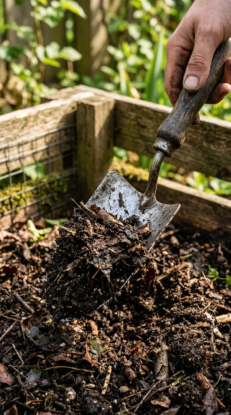 A highly detailed vertical photograph illustrating organic fertilizers, composting, or winter plant protection for “Organic garden pest control”