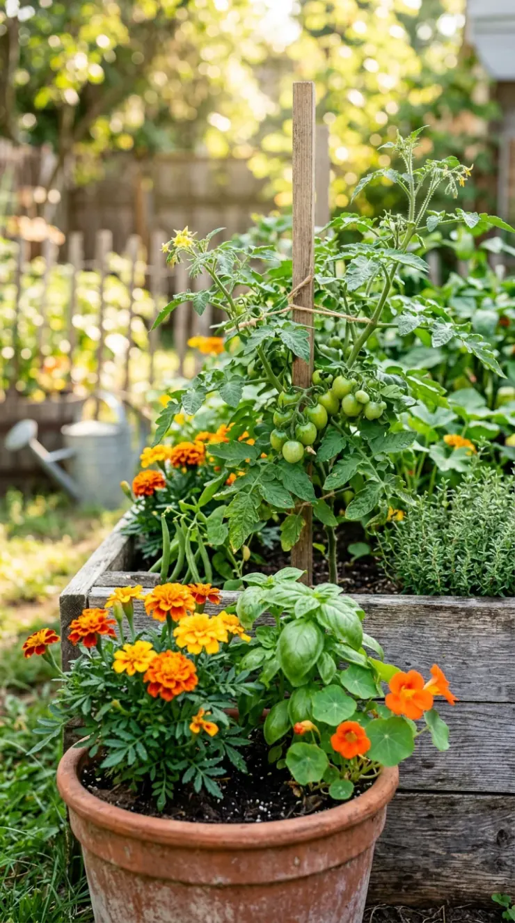 Organic pest protection, companion planting, or outdoor container garden layout for “Backyard gardening ideas”