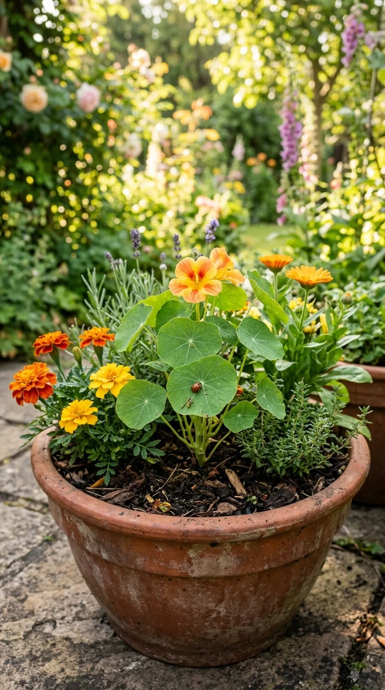 Organic pest protection, companion planting, or outdoor container garden layout for “Get rid of aphids on plants”