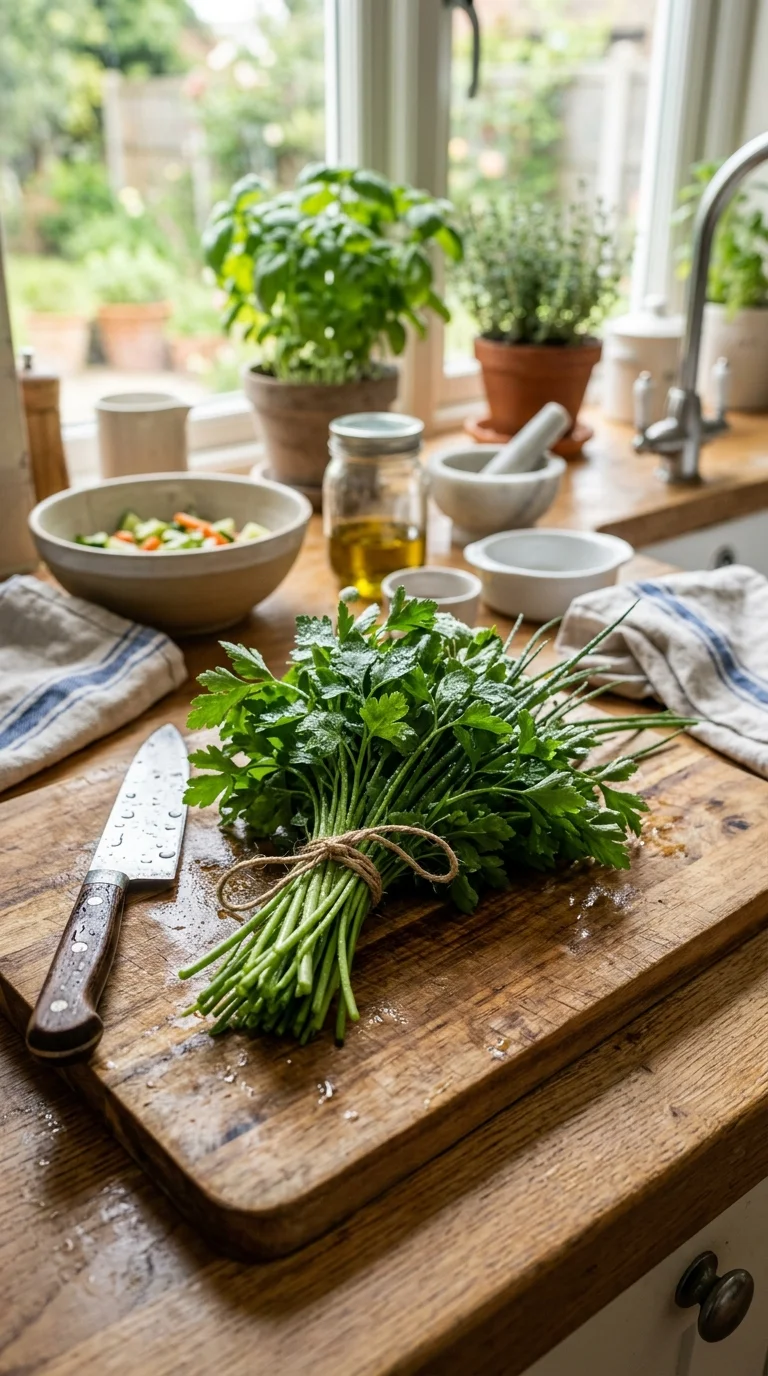 A gardener demonstrating proper cutting technique on a rosemary plant with sharp garden shears
