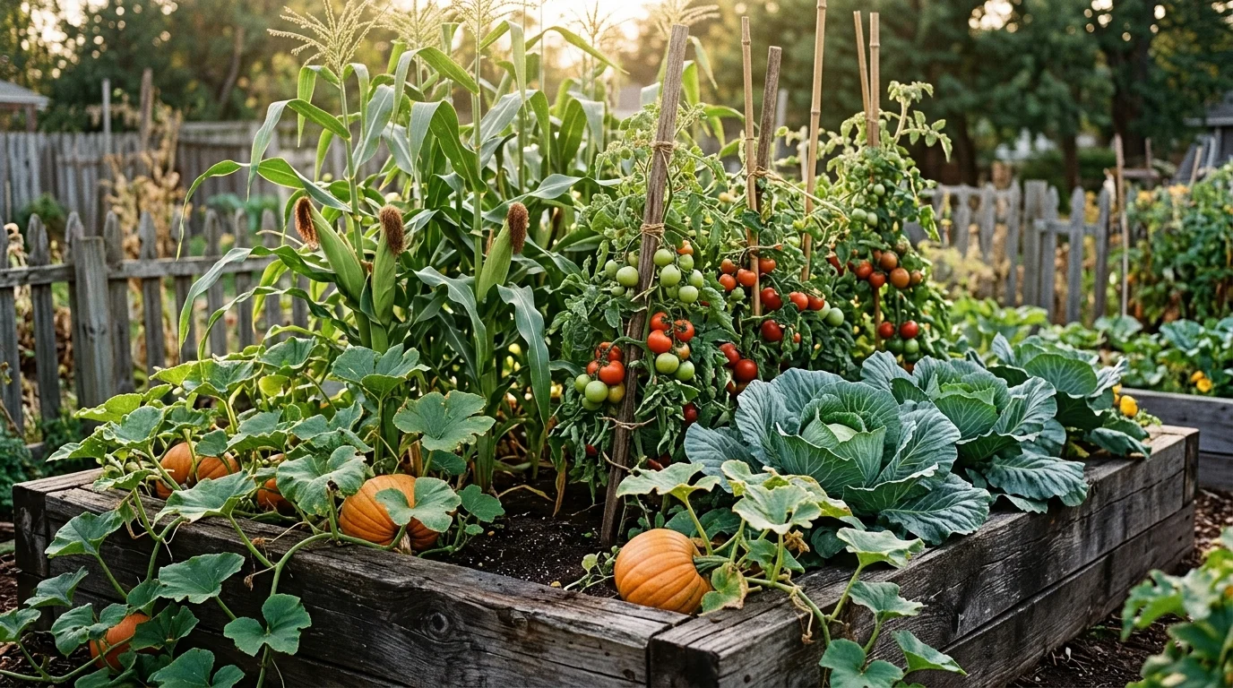 Heavy feeding crops in a lush garden bed