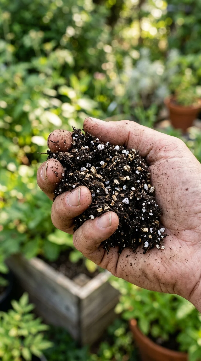 Preparing garden beds with dark, rich soil for growing a variety of herbs outdoors