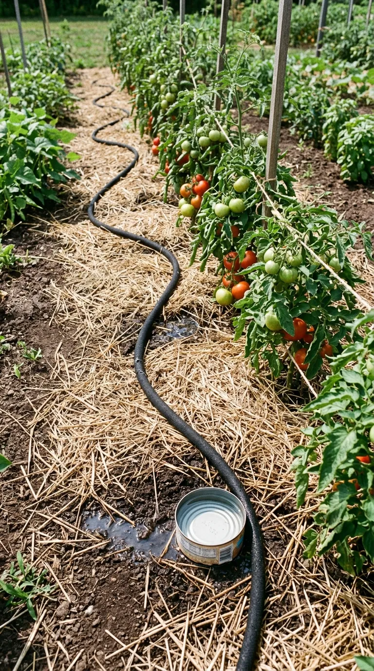 Finger test checking soil moisture 2 inches deep beside tomato stem