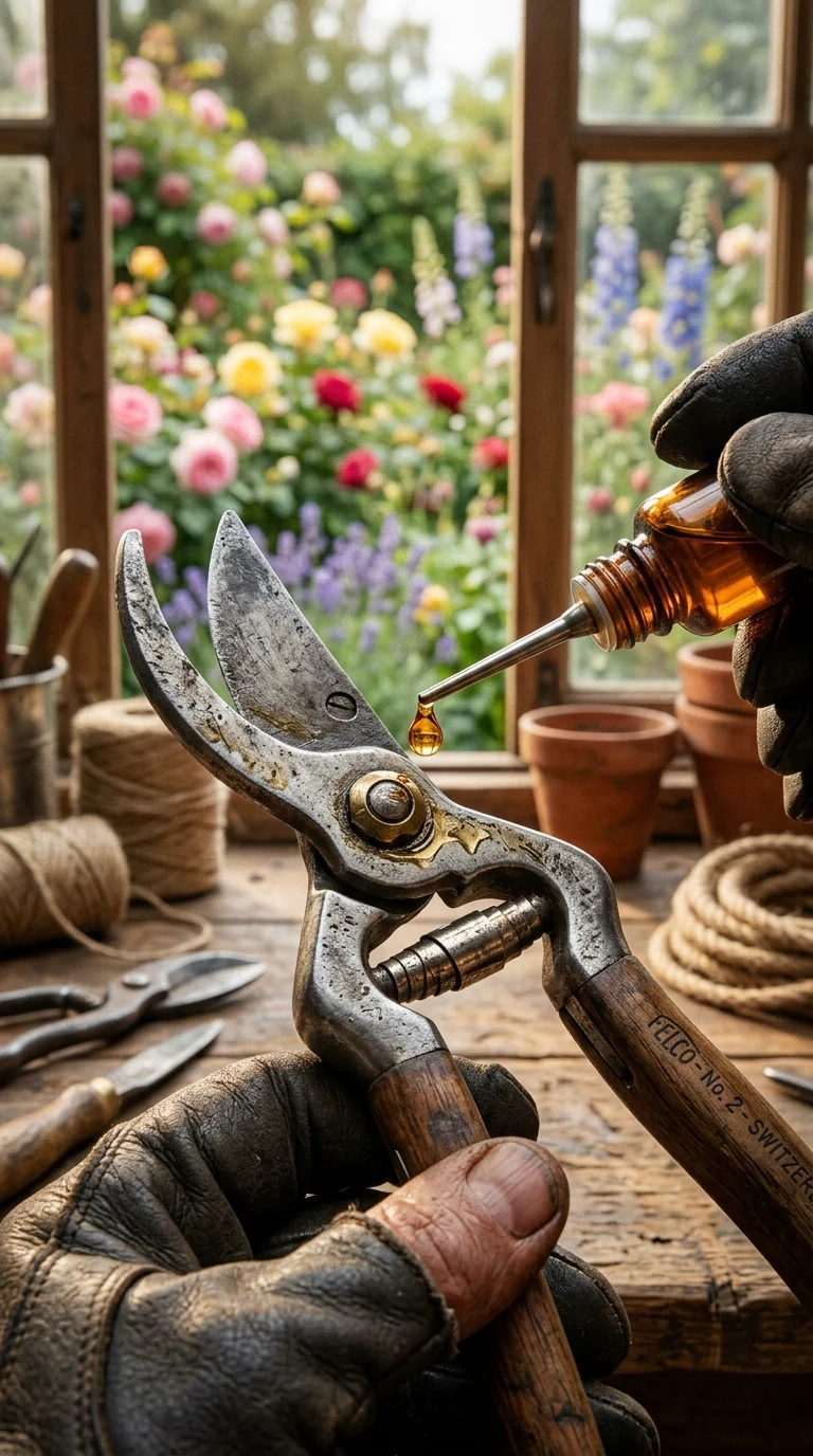 An illustrative troubleshooting, composting, or pruning guide for “oiling garden tools”