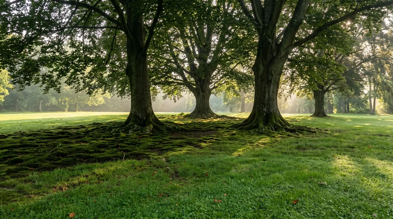 Moss spreading in a shady lawn where grass is thinning