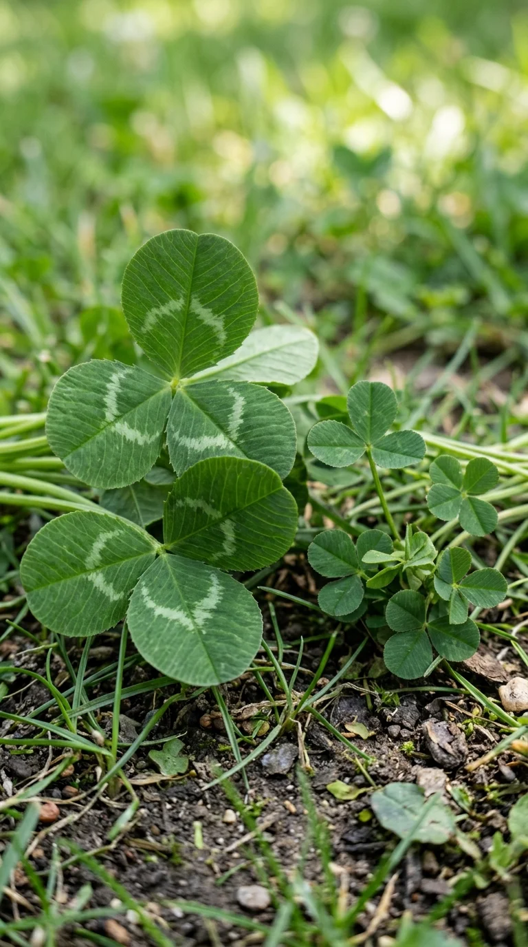 A close-up photo comparing white clover and microclover leaves side by side