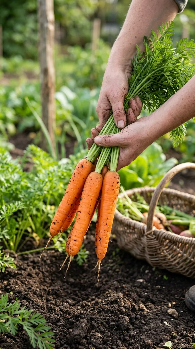 Thinning carrot seedlings to 2 inches apart