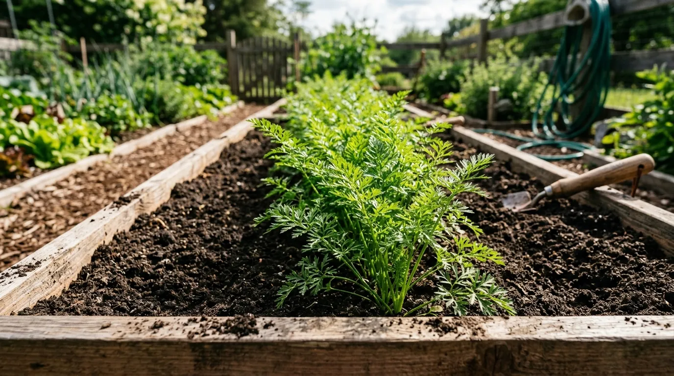 Carrots growing in loose, stone-free soil