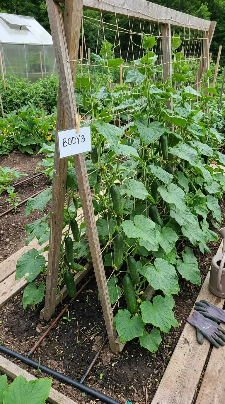 Harvesting crisp cucumbers from a trellis