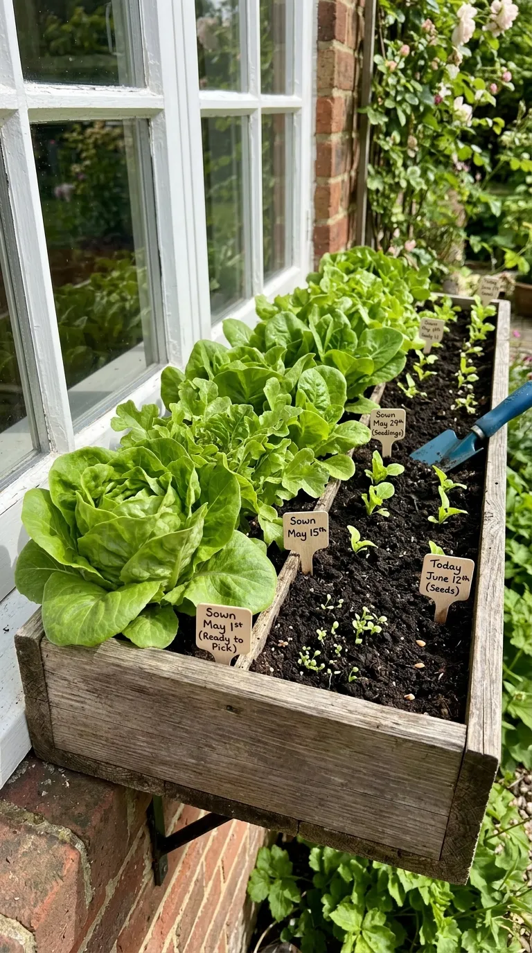 Baby lettuce seedlings emerging in rows