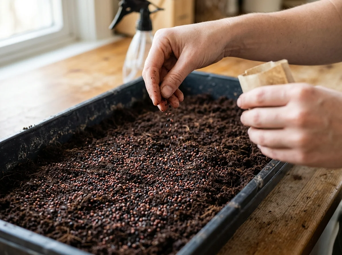 Sowing microgreen seeds