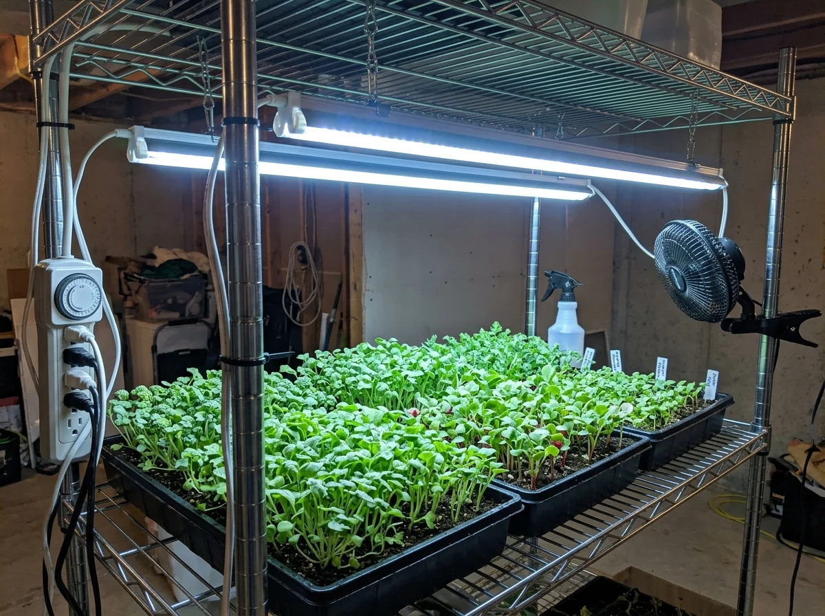 Microgreens under LED light