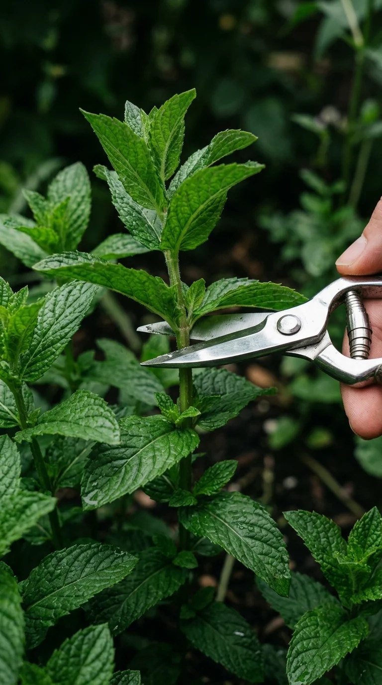 An illustrative troubleshooting, composting, or pruning guide for “harvesting mint leaves”