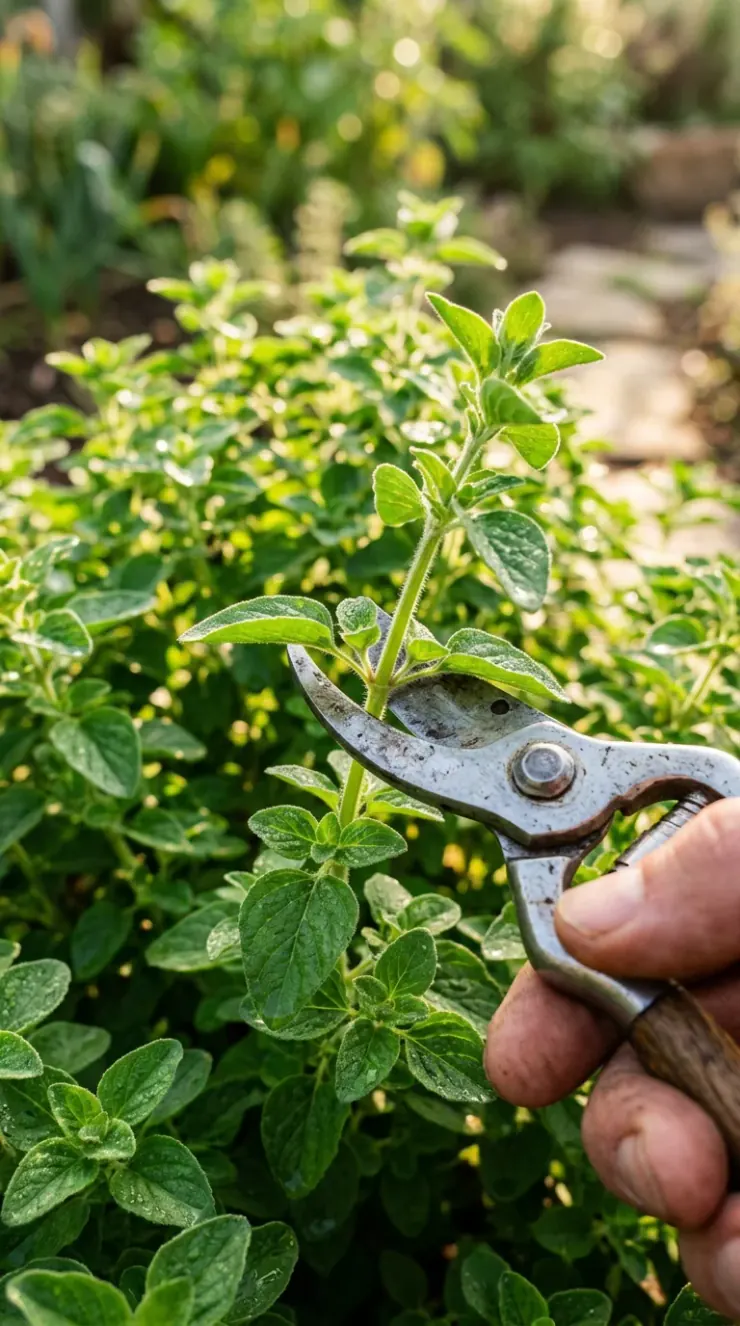 A helpful step-by-step care and watering illustration for “harvesting oregano for drying”