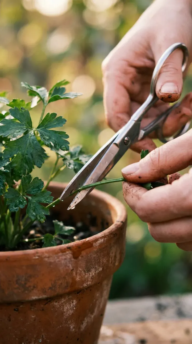 A helpful step-by-step care and watering illustration for “when to harvest parsley”