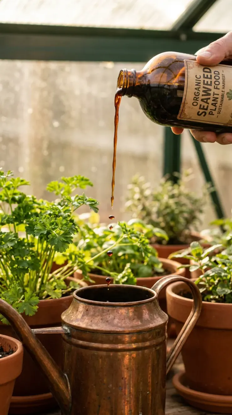 A highly detailed vertical photograph illustrating organic fertilizers, composting, or winter plant protection for “how to grow parsley in pots”