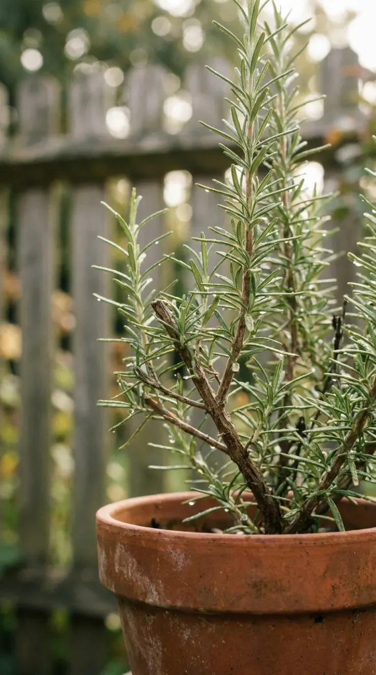 A detailed closeup illustration focusing on preparing and potting soil for “rosemary plant care outdoor”