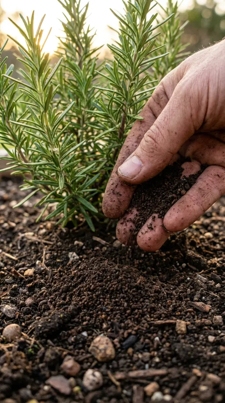 A highly detailed vertical photograph illustrating organic fertilizers, composting, or winter plant protection for “how to grow rosemary from cuttings”