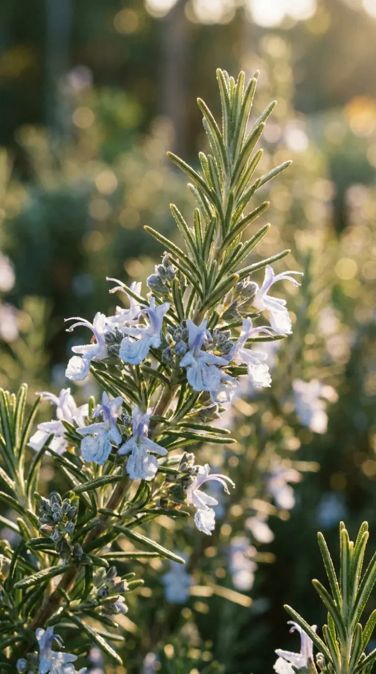 A warm, artistic vertical photograph showing the rewards of gardening: vibrant blossoms, seed collection, or a neighborly garden harvest of “how to grow rosemary from cuttings”