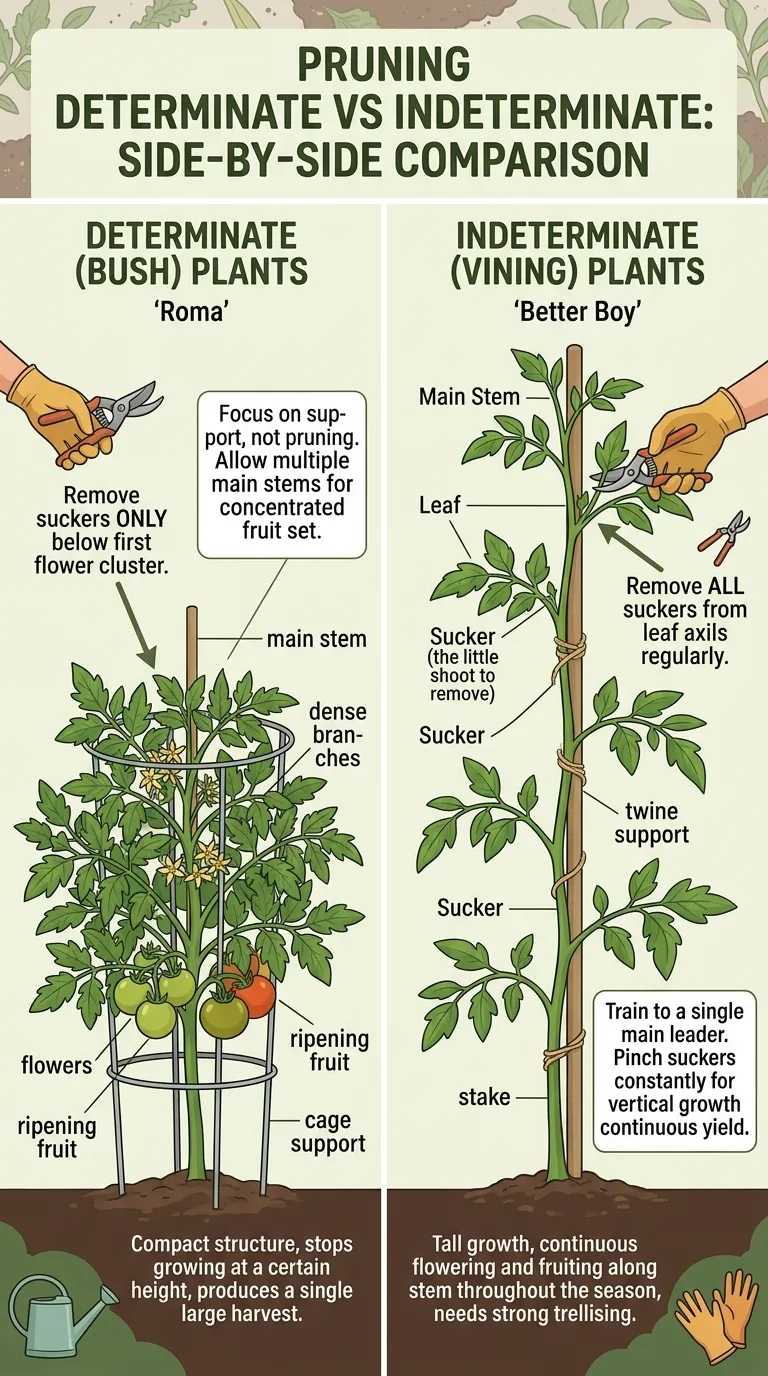 Tomato plant before and after pruning comparison showing open airflow