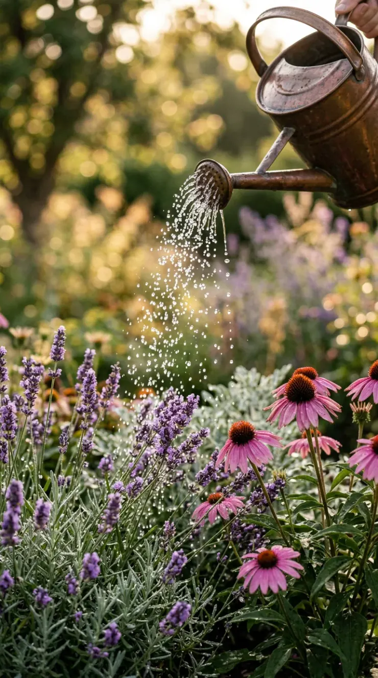 A helpful step-by-step care and watering illustration for “drought tolerant flowers for full sun”