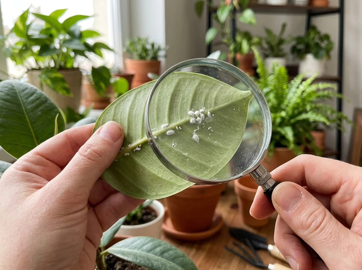 Inspecting leaf undersides and joints for mealybugs