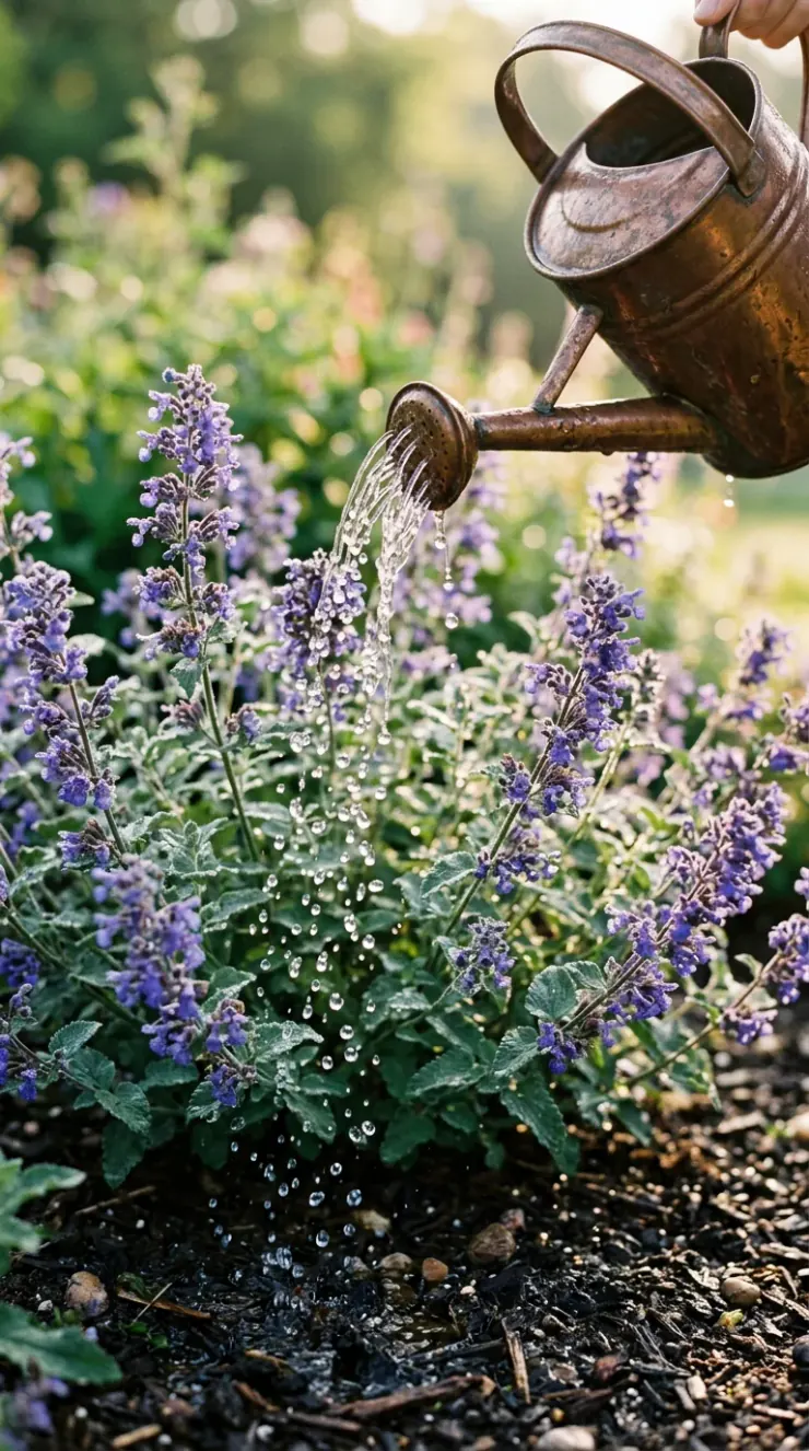 A helpful step-by-step care and watering illustration for “long blooming perennial flowers”