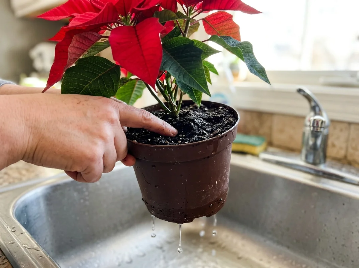 Testing poinsettia soil before watering