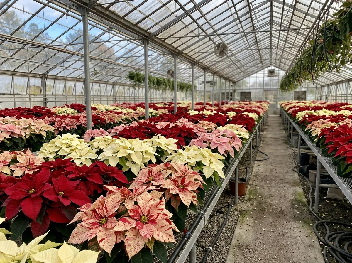 Red, white, pink, and marble poinsettia varieties