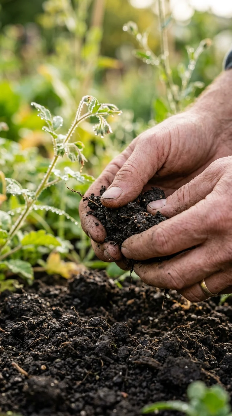 A detailed closeup illustration focusing on preparing and potting soil for “Garden Soil”