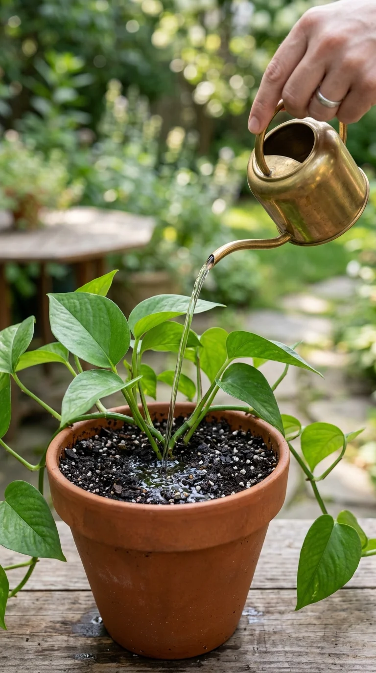 A helpful step-by-step care and watering illustration for “Potting Mix”