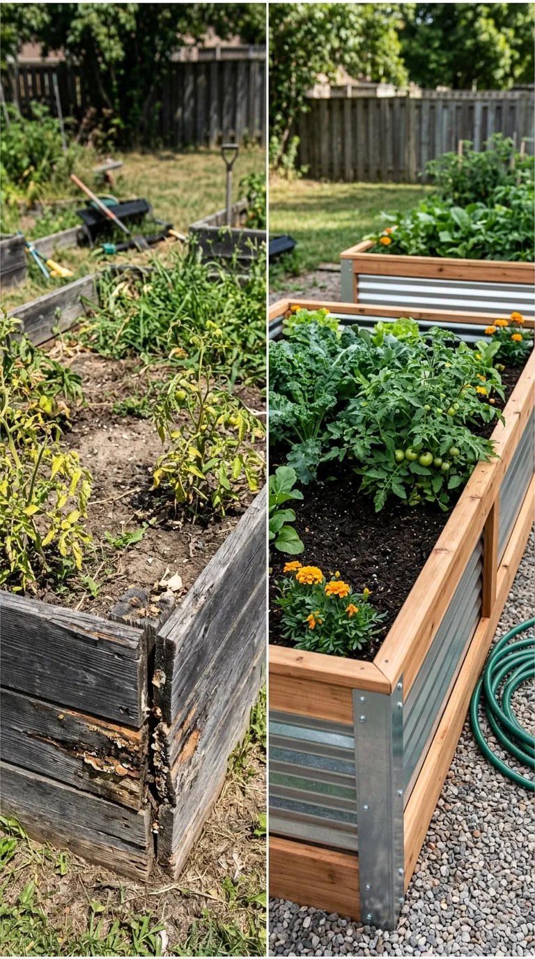 Shallow raised bed vs deep bed showing stunted roots