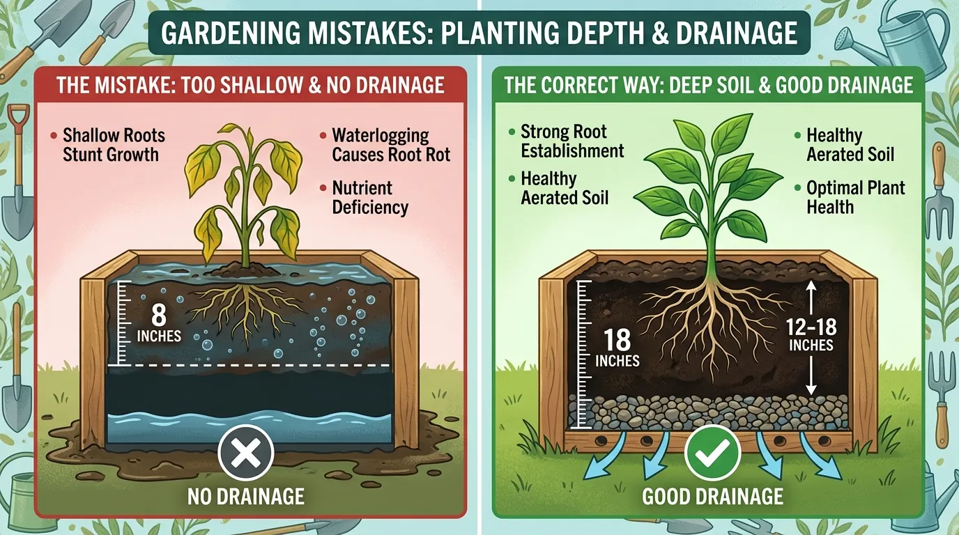 Raised bed garden showing common mistakes and their fixes