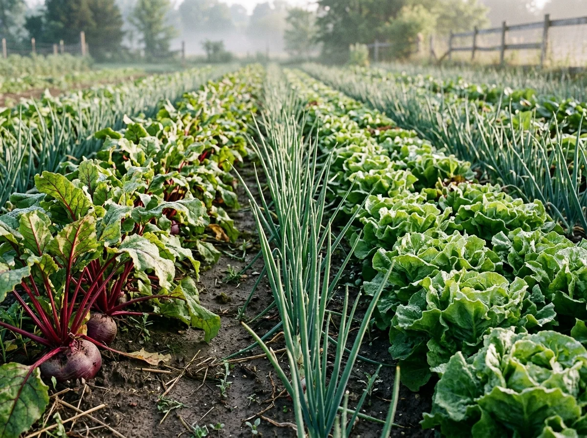 Beets companion planted with onions and lettuce