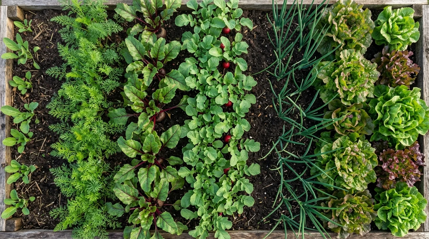 Root vegetable companion plants garden bed