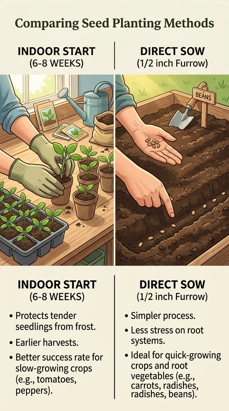 sowing step by step — moist, depth, label, cover detail in home garden