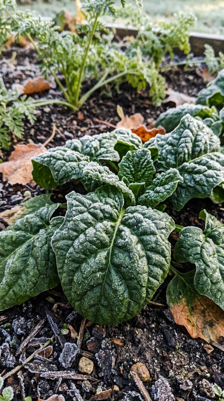 Harvesting lettuce and spinach from a shaded raised bed