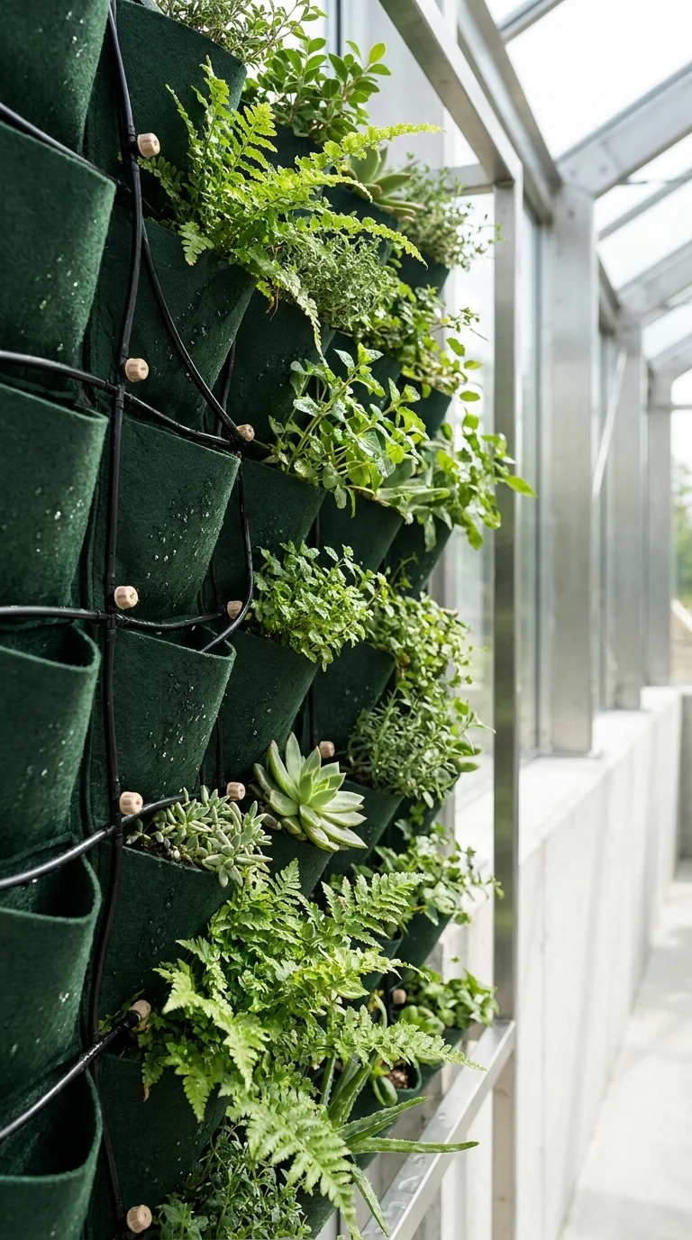 Drip irrigation system on vertical garden wall