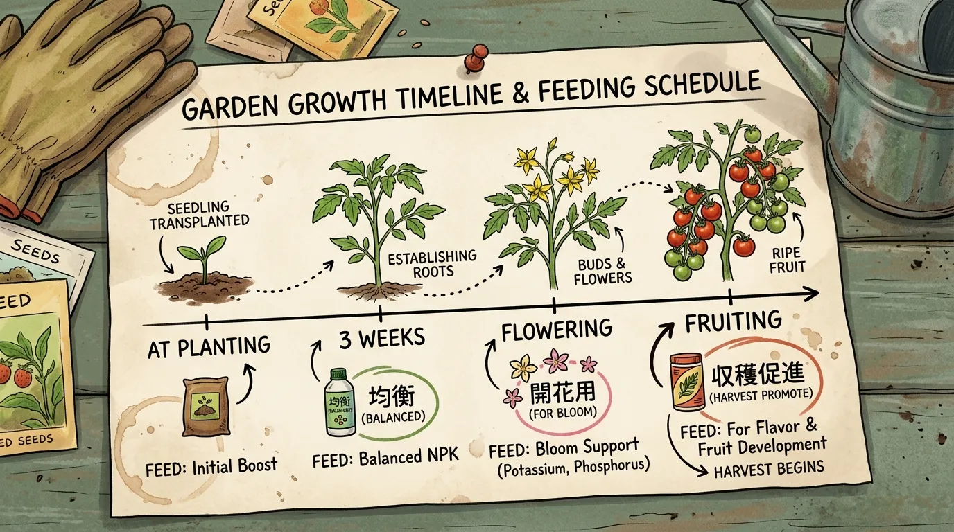 Side-dressing fertilizer around vegetable plants in a raised bed