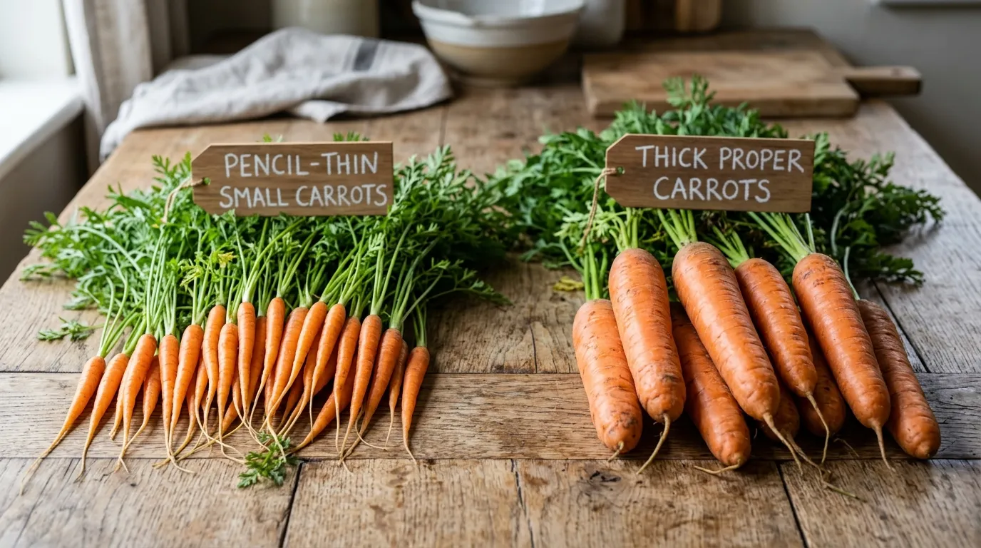 Overcrowded carrot row resulting in small roots