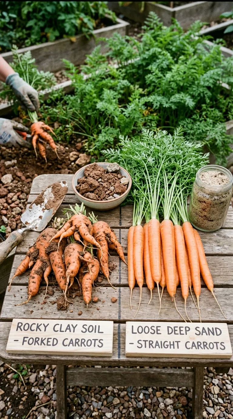 Small thin carrots next to full-size carrots for comparison